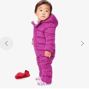 Toddler Hooded Puffer One-Piece Snowsuit in Bright Magenta